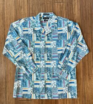 Paul Fredrick Button Down Blue Print Shirt Classic Fit Excellent Size XXL